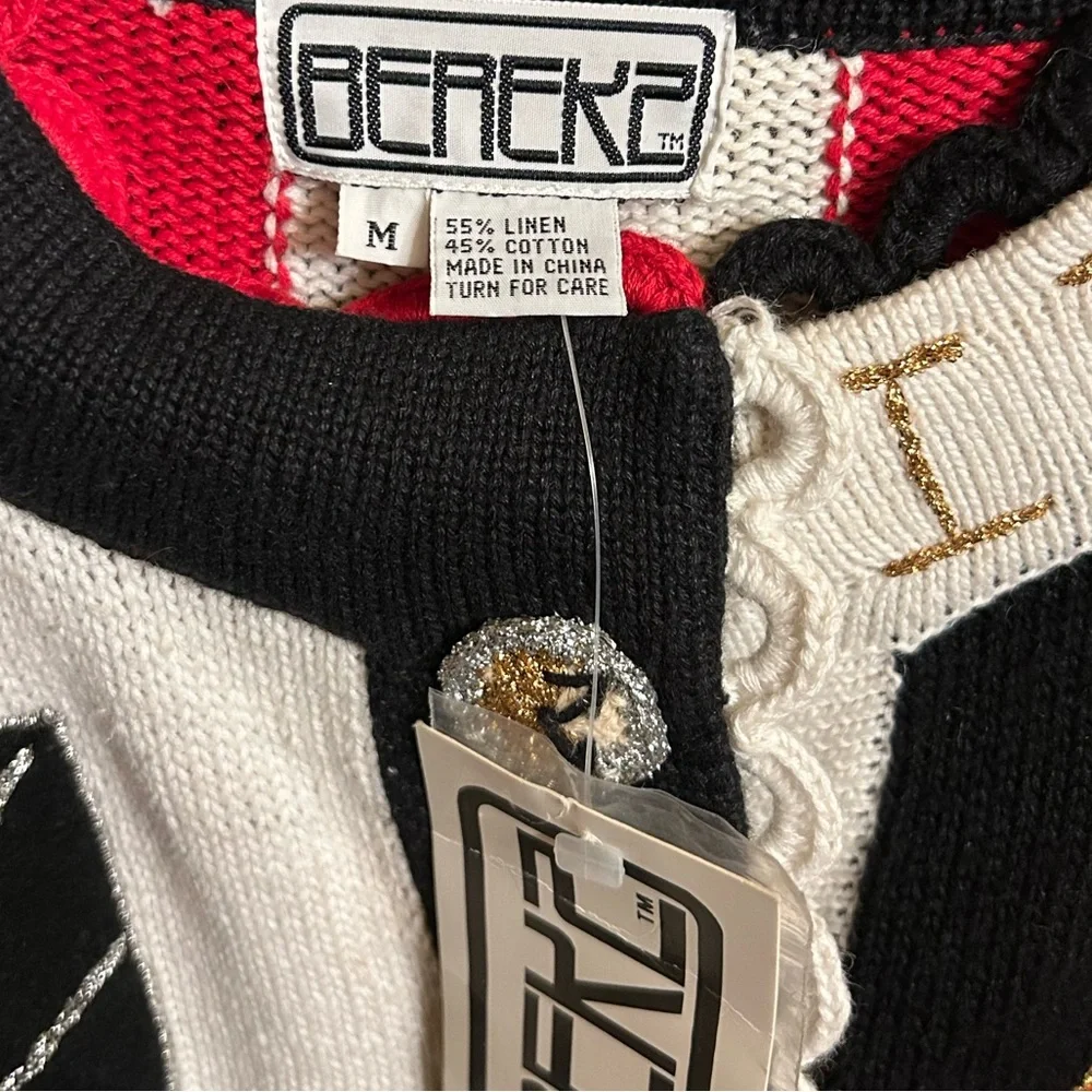 NWT Berek Embroidered & Embellished Vintage Clock/Heart Cardigan/Sweater Size M - Picture 9 of 13